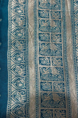 Teal Blue Gaji Silk Woven Saree with Handworked Readymade Blouse