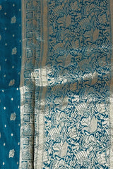 Teal Blue Gaji Silk Woven Saree with Handworked Readymade Blouse