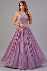 Purple Tissue Shimmer Sequin Embroidered Pleated Lehenga