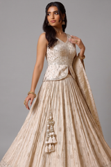 Cream Tissue Zari Woven Buta and Sequins Work Lehenga