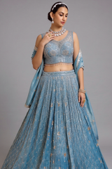 Carolina Blue Crushed Tissue Sequinned Designer Lehenga
