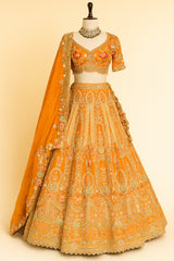 Orange Matka Silk Resham Work Designer Lehenga