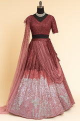 Maroon and Silver Net Sequinned Designer Lehenga
