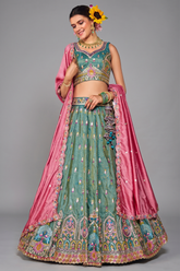 Sea Green Tissue Sequin Embroidery Lehenga