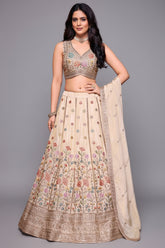 Cream Tissue Floral Embroidered Lehenga