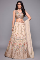 Cream Tissue Floral Embroidered Lehenga