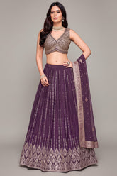Purple Chinon Silk Sequin Embroidered Lehenga