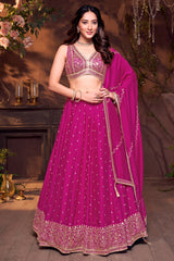 Deep Rani Pink Art Silk Sequin and Embroidered Work Lehenga