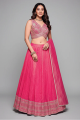 Rani Pink Tissue Silk Woven Butti Lehenga with Sequin Embroidered Work