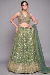 Green Tissue Floral Woven Jaal Lehenga with Sequin Embroidery Work