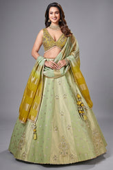 Green Tissue Woven and Sequin Worked Lehenga