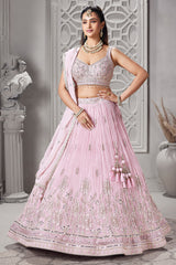 Light Pink Georgette Floral Embroidered and Sequin Worked Lehenga