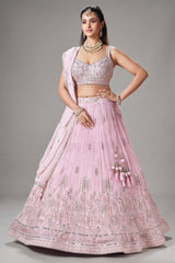 Light Pink Georgette Floral Embroidered and Sequin Worked Lehenga