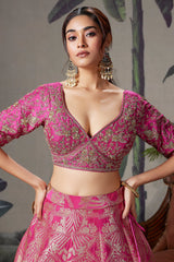 Pink Banarasi Brocade Silk Zari Weaving Lehenga