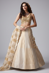 Golden and Off White Tissue Lehenga with Beaded Cutdana Worked Blouse
