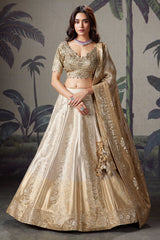 Silver and Golden Ombre Tissue Floral Zari Woven Lehenga