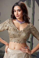 Silver and Golden Ombre Tissue Floral Zari Woven Lehenga