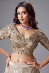 Silver and Golden Ombre Tissue Floral Zari Woven Lehenga