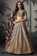 Silver and Golden Ombre Tissue Zardosi Worked Lehenga