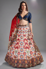 Pearl White Chiffon Silk Printed Lehenga with Sequins Work