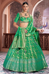 Jade Green Tissue Silk Floral Woven Lehenga
