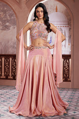 Rose Pink Tissue Mermaid Cut Lehenga with Sequin Cutdana Worked Blouse