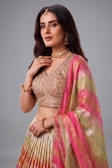 Cream Organza Multi Thread Embroidered Lehenga with Sequin Work