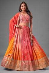 Multi Colored Ombre Chinon Crepe Silk Bandhej Printed Lehenga