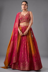 Multi Colored Ombre Organza Bandhej Printed Lehenga