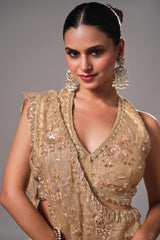Metallic Beige Crushed Tissue Festive Lehenga Choli