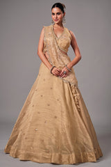 Metallic Beige Crushed Tissue Festive Lehenga Choli