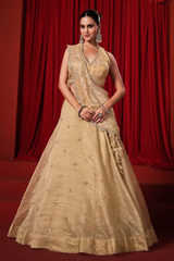 Metallic Beige Crushed Tissue Festive Lehenga Choli