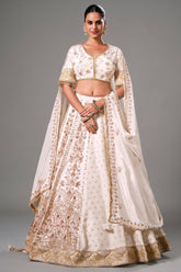 Ivory Premium Dola Silk Lehenga with Intricate Handcrafted Borders
