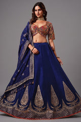 Dark Blue Banarasi Kinkhab and Dola Silk Heritage Lehenga Choli