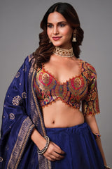 Dark Blue Banarasi Kinkhab and Dola Silk Heritage Lehenga Choli