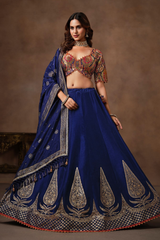 Dark Blue Banarasi Kinkhab and Dola Silk Heritage Lehenga Choli