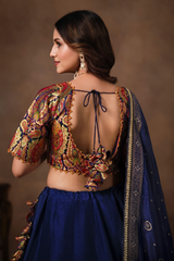 Dark Blue Banarasi Kinkhab and Dola Silk Heritage Lehenga Choli