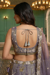 Dusty Purple Metallic Tissue Lehenga Choli with Royal Floral Sequin & Bead Embroidery