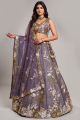 Dusty Purple Metallic Tissue Lehenga Choli with Royal Floral Sequin & Bead Embroidery