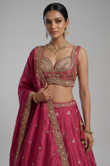 Festive Rani Magenta Tissue Lehenga Choli with Heritage Woodland Embroidery