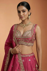 Festive Rani Magenta Tissue Lehenga Choli with Heritage Woodland Embroidery