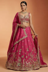 Festive Rani Magenta Tissue Lehenga Choli with Heritage Woodland Embroidery
