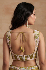 Mustard Olive Metallic Tissue Lehenga Choli with Pearl & Sequin Embroidery