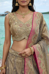 Bronzed Coffee Metallic Tissue Lehenga Choli with Pearl Sequin Work