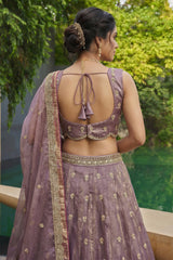 Dusty Purple Tissue Lehenga Choli with Jharokha Pearl & Sequin Embroidery