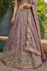Dusty Purple Tissue Lehenga Choli with Jharokha Pearl & Sequin Embroidery
