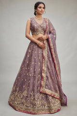 Dusty Purple Tissue Lehenga Choli with Jharokha Pearl & Sequin Embroidery