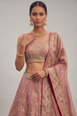Rose Gold Metallic Tissue Lehenga Choli with Jharokha Pearl & Sequin Embroidery