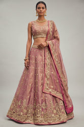 Rose Gold Metallic Tissue Lehenga Choli with Jharokha Pearl & Sequin Embroidery