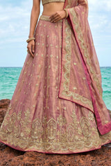 Rose Gold Metallic Tissue Lehenga Choli with Jharokha Pearl & Sequin Embroidery